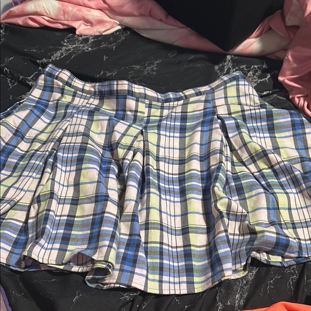 SO Plaid Mini Skirt - Blue, Green, White
